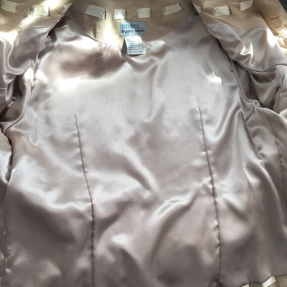 Bradley Bayou Beige Tan Genuine Suede Ribbon Trim Leather Jacket Cottage Core M - Picture 11 of 11